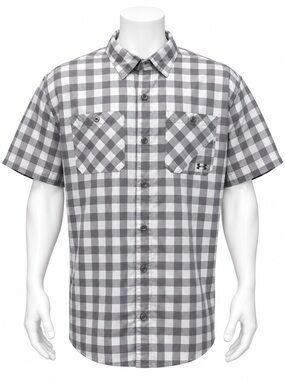 Under Armour HeatGear Vented Loose Gray White Check Men's Fishing Shirt XXL 2XL